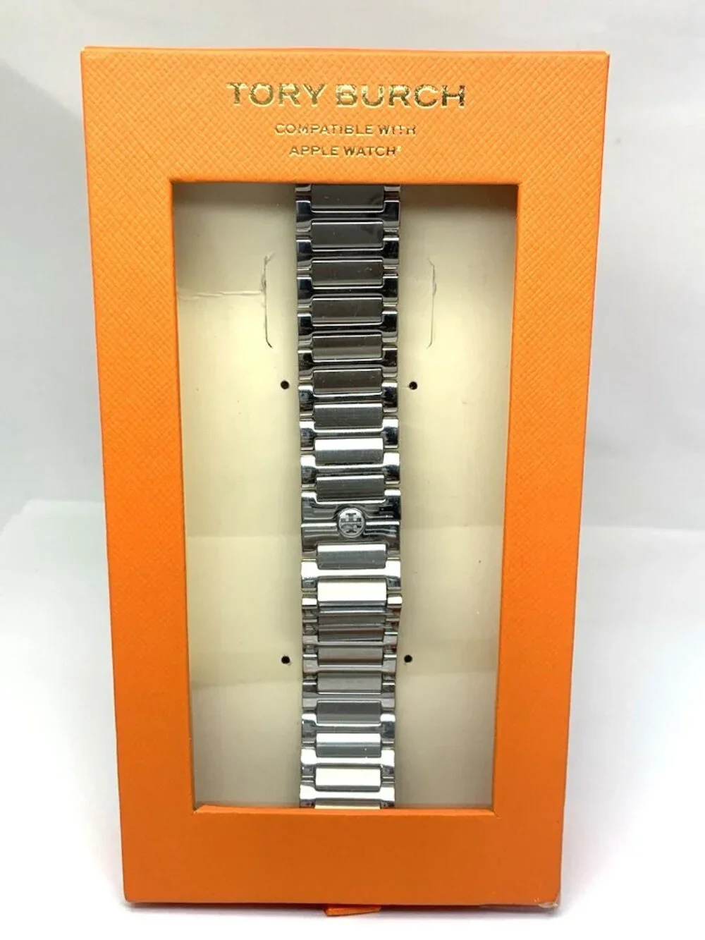 Tory Burch Apple Watch Band Case Size 38/40/41mm Silver Tone Steel TBS0125E